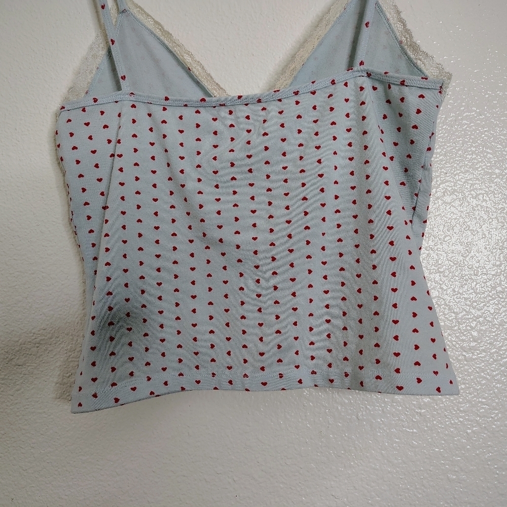 Brandy Melville Rare Blue/ Red Heart Patterned Women's Lace Top Sz S Made Italy - Picture 9 of 13